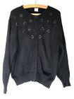 Vintage Canda C And A Womens Cardigan Size Large Beaded Flowers Black