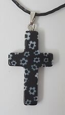 MILLEFIORI 30mm Flower Gothic Black Crucifix CROSS Pendant Necklace Jewellery