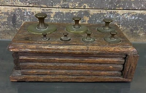 Vintage Messing Gewichte Apotheker in Holzkiste - Bild 1 von 18