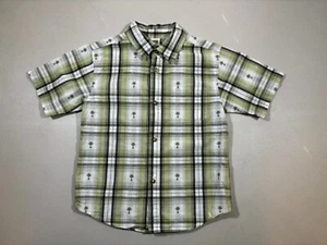 Faded Glory Boys Green Plaid Palm Tree Button Up Shirt, Size 5T - Picture 1 of 5