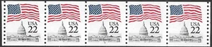 USA Briefmarke #2115 22c. Flagge über Kapitol Streifen mit 5 Platten #7 postfrisch - Bild 1 von 1