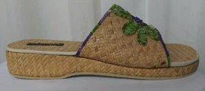MYSTIQUE Natural Woven Ratan material with Sequence & Bead Sandals sz 6.5 - 7 - Picture 1 of 12