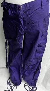 Vintage UFO Parachute Baggy Strap Pants Cargo Purple Rave Adjustable Waist - Picture 1 of 24