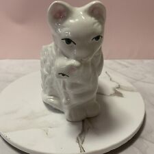 Vintage White Ceramic Persian Mother Cat w/ Baby Kitten Planter 6.5”