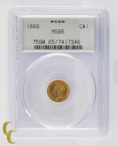 1889 Gold $1 Indian Princess Graded by PCGS as MS65 Gorgeous Coin #7590 Cover