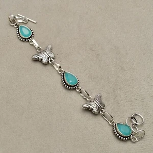 Blauer Chalcedon Edelstein 925 Sterlingsilber Armband handgefertigter Schmuck... - Bild 1 von 6