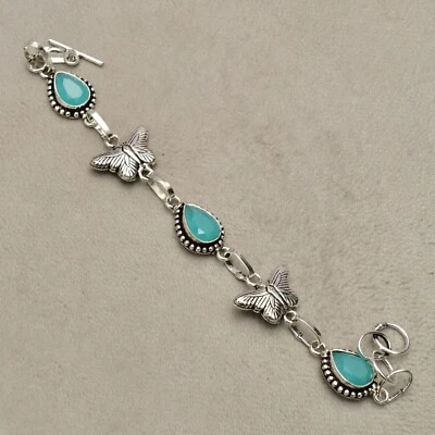 Blauer Chalcedon Edelstein 925 Sterlingsilber Armband handgefertigter Schmuck... - Bild 1 von 4