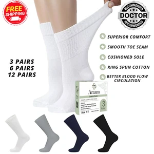 Araam Collection Diabetic Crew Socks For Men And Women 3-12 Pair Loose Fit - Picture 1 of 12