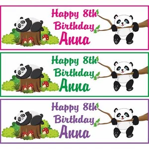 Personalisierte Panda Geburtstag Banner individuell Tier Party Dekoration (2er Pack) - Bild 1 von 9