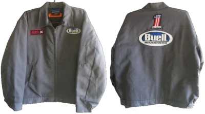 RED KAP QUILTED WORK JACKET - WITH MOTORCYCLE PATCHES - XL - Image 1 of 4