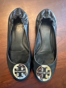 Tori Burch Black Ballet Shoe W/ Silver Accent 7 - Picture 1 of 12