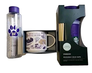 Starbucks University Of Washington UW Seattle Huskies Mug Water Bottle & Cup Set - Picture 1 of 14