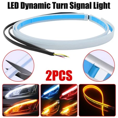 2stk. 12V Auto LED Blinker Dynamische Streifen Lampe 60CM Weiß + Gelb DE - Bild 1 von 4