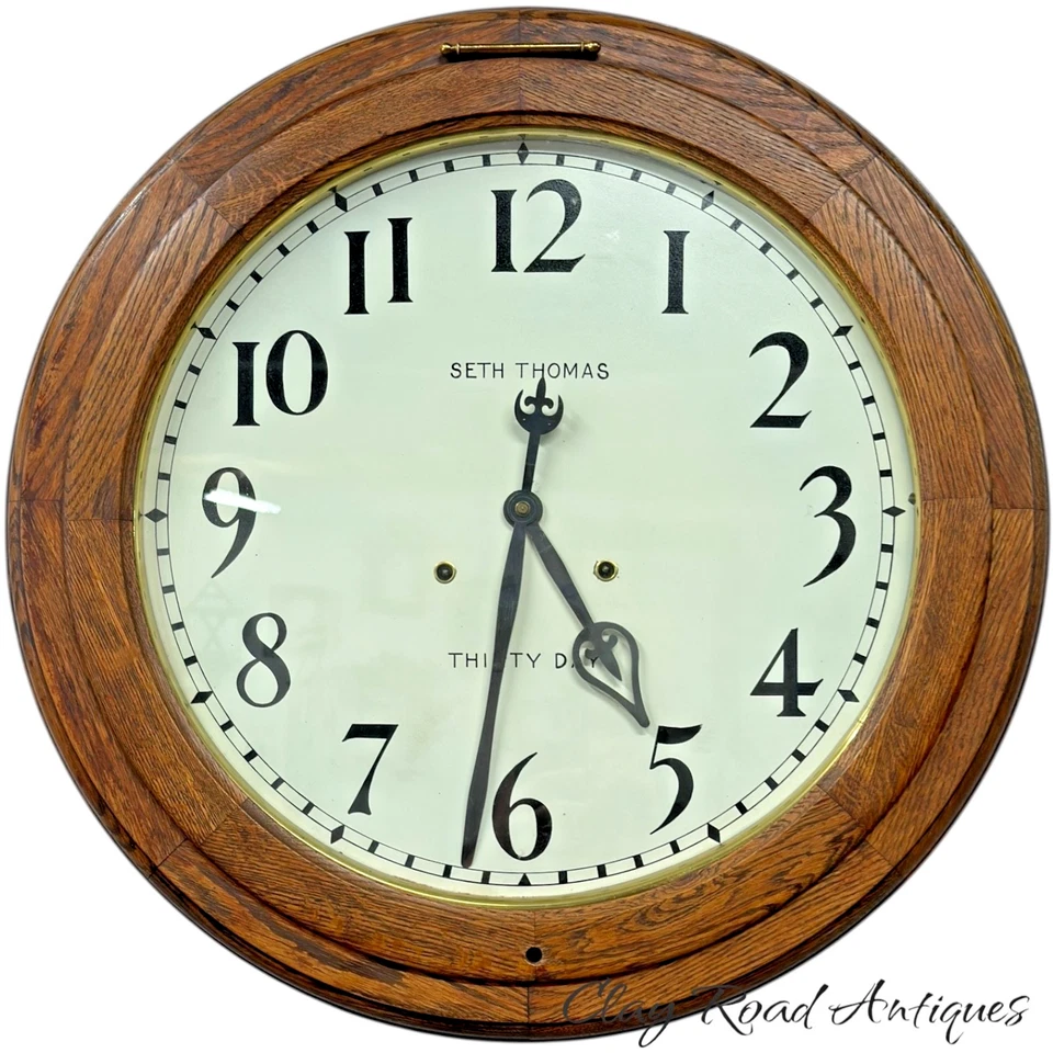 Antique restored 30 day Seth Thomas large oak arcade clock 23 in gallery  lobby - Image 1 of 4