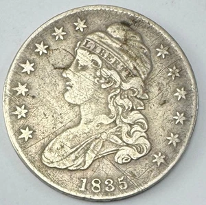 Moneda de medio dólar busto tapado 1835-P Philadelphia Mint 50c 90% plata EE. UU. P263 - Imagen 1 de 2