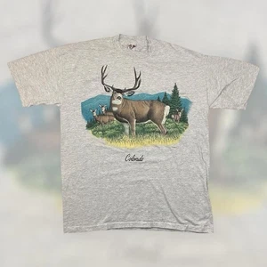Camiseta De Colección Años 90 Señal Hábitat Colorado Ciervo Naturaleza Animal Novedad Adulto XL Gris - Imagen 1 de 5