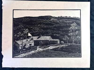 Grabado en madera original Leo Meissner American Farm | Edición 30/30 | Trabajo temprano Foto 1 de 3