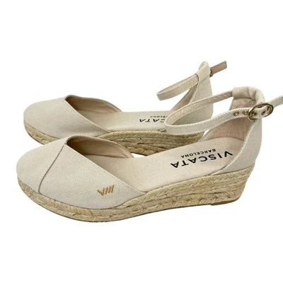 VISCATA Formiga Canvas Espadrille Wedges Beige Sz 39 / 8.5 Classic Casual Chic - Image 1 of 4