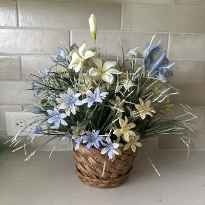 ARTIFICIAL FLORAL ARRANGEMENT Blue, White, Yellow, Green  12" High - Image 1 of 4