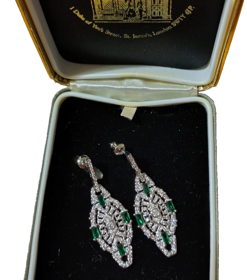 ART DECO ORECCHINI pendenti Alta Manifattura brillanti zirconi LUSSO 🌺D'epoca - Immagine 1 di 4