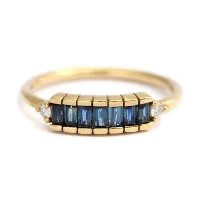 Anillo de oro amarillo de 14 k con zafiro azul y diamantes creado en laboratorio de 1 quilate para mujer Foto 1 de 4