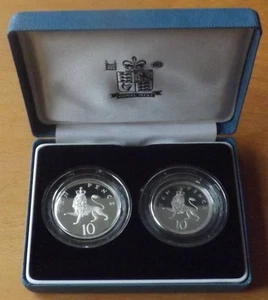 2 x Britische Sterling Silber 10 Pence Münzen 1992 PP Qualität im Etui COA rar. - Bild 1 von 5
