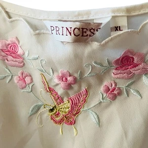 Y2K Slip Dress Gown Sz XL Fairy Coquette Embroidered Butterfly Floral Scalloped - Picture 1 of 8