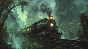 Vintage Steam Train Forest Landscape Posters Prints Painting Home Decor Wall Art - Picture 1 of 10
