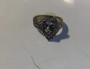 Vintage Lion Head Ring Silver Tone Metal Signed COE Mark 3D Cat - Picture 1 of 3