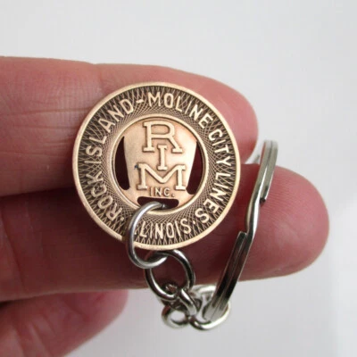 Rock Island Moline City Transit Token Keychain Vintage Bronze Coin Key Chain Fob - Image 1 of 3