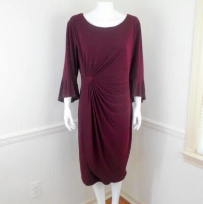 NWT Connected Apparel Sheath Dress 3/4 Bell Sleeve Bordeaux CHOOSE SIZE - Image 1 of 4