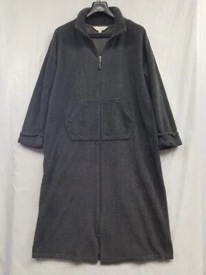 Stan Herman Gray Plush Fluffy Velour Zip-Up Robe Pockets Size Large  - Image 1 of 4