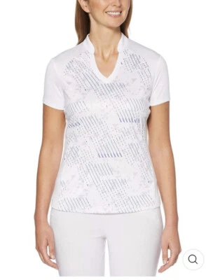Camisa Polo de Golf PGA Tour Estampada Cuello en V Blanco Brillante Protección Sol 50 S Nueva con Etiquetas Foto 1 de 4