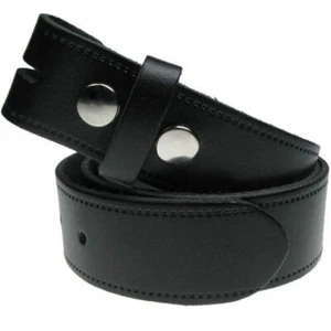 Black Real Leather Snap On Belt 1.5 inch/38mm, S, M, L, XL, 2XL, 3XL, No Buckle - Picture 1 of 4