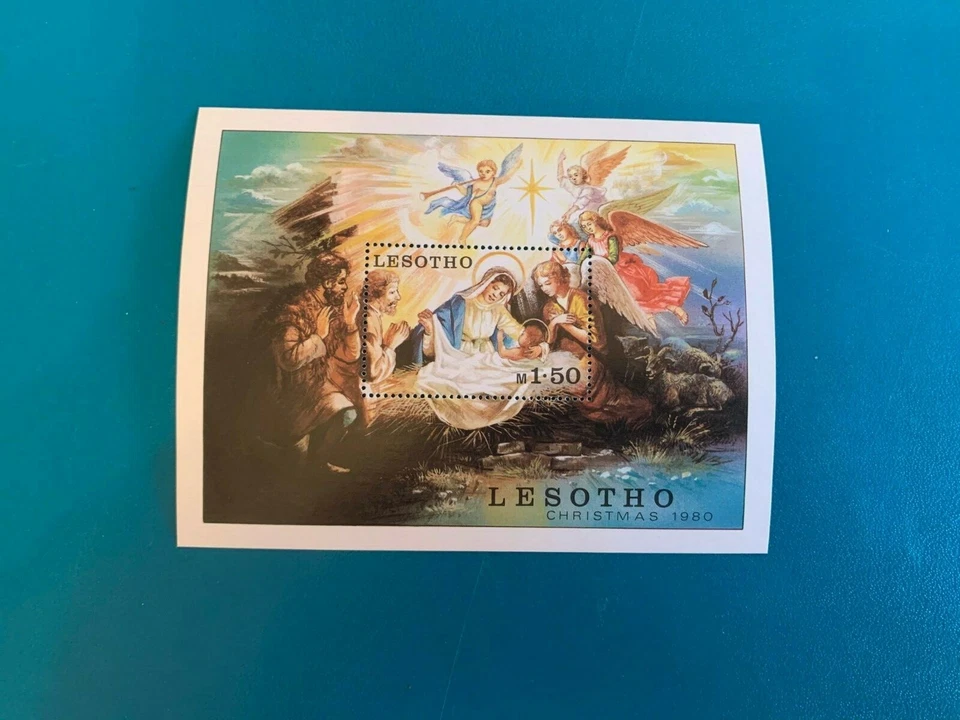 LESOTHO 1980 MNH MINISHOJA NAVIDAD MARÍA JESÚS ÁNGELES MAGOS ESTRELLA BETHLEHEM Foto 1 de 1