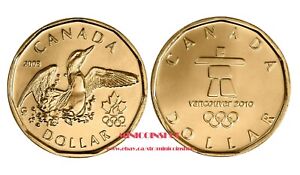Lot de 2 pièces Canada 2008 2010 1 $ Vancouver 2010 huard olympique d'hiver dollar