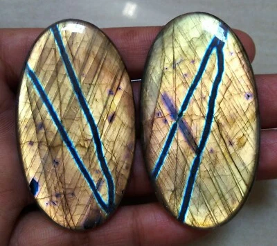 Cabujón ovalado de labradorita natural de 265,50 quilates magnífico par a jue... - Imagen 1 de 4