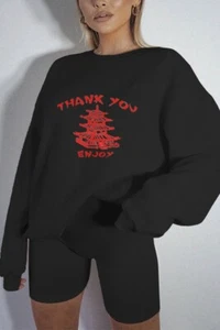 Sexy schönes Damen "Danke" Rundhals Langarm und Short Set - Bild 1 von 1