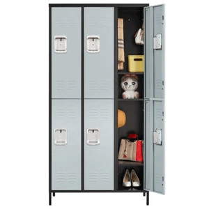 STANI Metal Locker with 6 Doors for School Gym and Employees Black Gray 71 inch - Picture 1 of 12