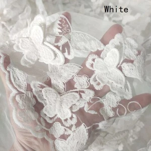 UK STOCK 1M 3D Butterfly Lace Embroidered Fabric DIY Tulle Dress Sewing Fabric - Picture 1 of 13