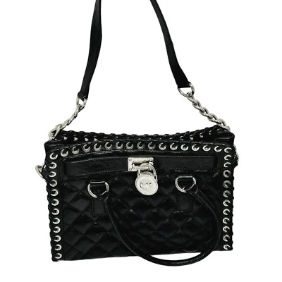 Michael Kors Hamilton Hippie Grommet Quilted Tote Black & Silver 12.5 x 9 - Image 1 of 4