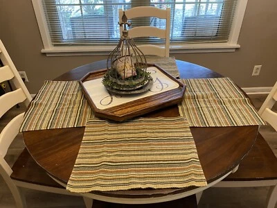 Conjunto de 4 tapetes de pano vintage listrados de algodão verde marrom 16,75 x 13 tecidos terrosos - Imagem 1 de 4