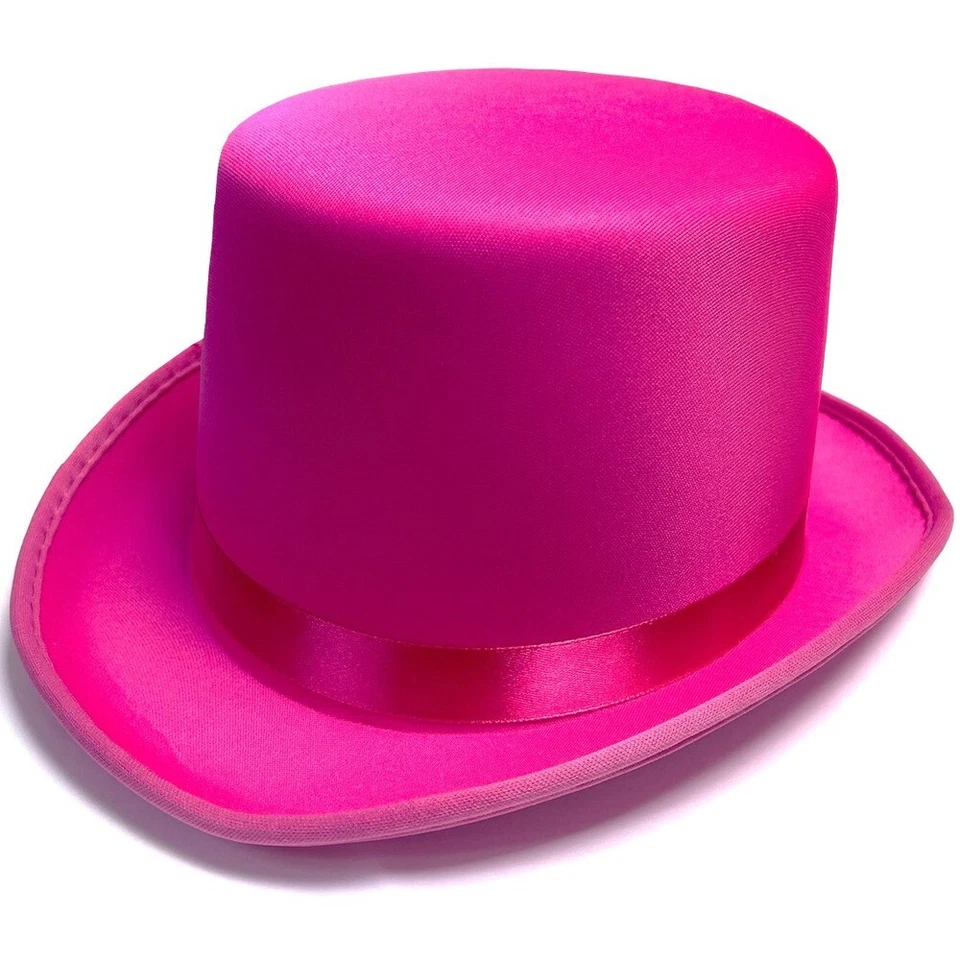 Pink Top Hat Fancy Dress Accessory Party Hen Night Costume Satin Look Adult - Image 1 of 1