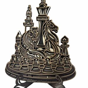 3D Multilayer Chess Pieces Handcrafted Laser Cut Wood Art With Easel Unique Gift