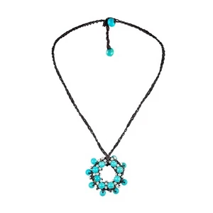 Collar de cuerda de algodón con acentos cuentas de plata turquesa racimo de luna - Imagen 1 de 3