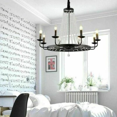 现代黑色水晶吊灯锻铁吊坠灯天花板装置 — 第 1/4 张图片