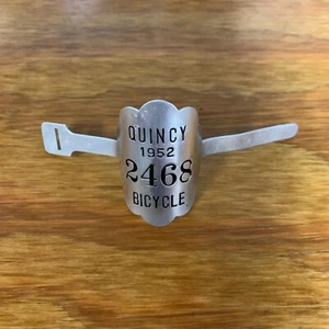 BICYCLE LICENSE PLATE NAME TAG 1952 QUINCY USA BALLOON BIKES MOTOR CYCLE 2468 - Picture 1 of 4