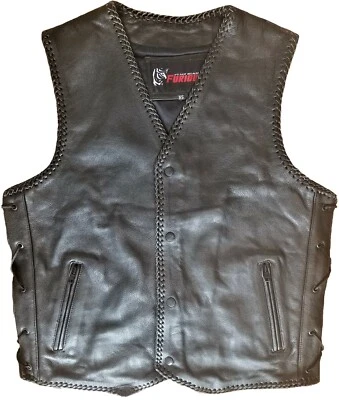 Motorcycle Leather Button Vest Motorbike Braided Bike Riding Thick Leather Vest - Image 1 of 3