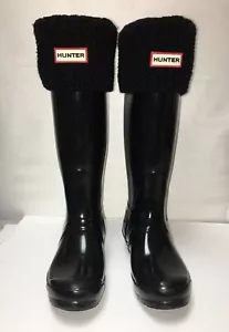 Botas de lluvia Hunter originales altas de brillo negro hebilla torso para mujer talla 6M ¡Usadas en excelente estado! - Imagen 1 de 11