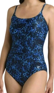 SPEEDO Womens Multicolor Blue Lined Wireless One-Piece Sports Swimming Suit-Sz 6 - Picture 1 of 11